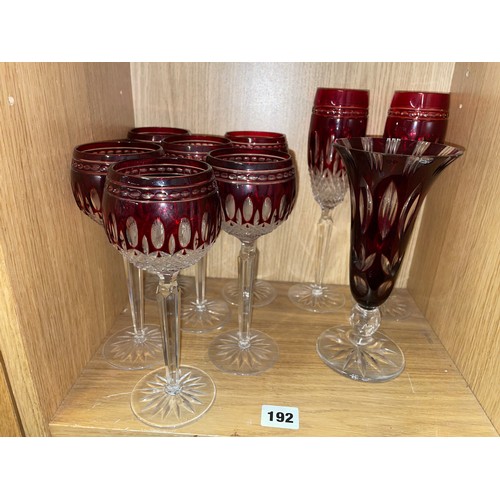 192 - FORD CRYSTAL CLARENDON HOCK DRINKING GLASSES, AND CHAMPAGNE FLUTES