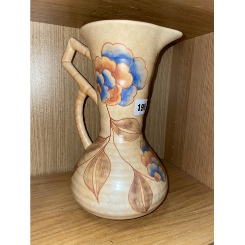 190 - CHAMELEON WARE HAND PAINTED DOUBLE LOOP HANDLED EWER