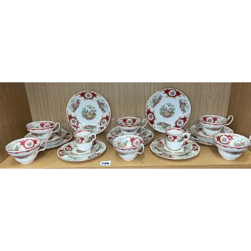 186 - COALPORT BONE CHINA BROADWAY-MARONE TEA CUPS AND SAUCERS