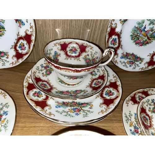 186 - COALPORT BONE CHINA BROADWAY-MARONE TEA CUPS AND SAUCERS