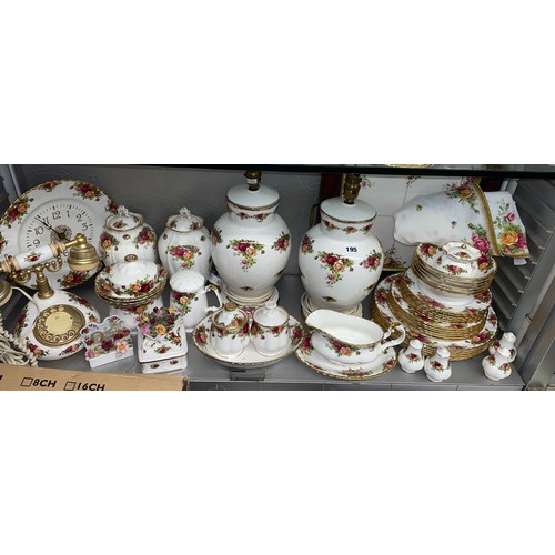 195 - ROYAL ALBERT OLD COUNTRY ROSES BONE CHINA DINNER WARES INC. A PAIR OF OVOID TABLE LAMPS, ROTARY TELE... 