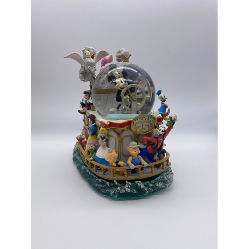 268 - DISNEY MICKEYS 75TH ANNIVERSARY STEAM BOAT MUSICAL SNOW GLOBE