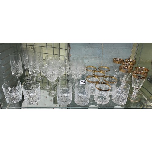 200 - SHELF OF CUT AND GILT LINED GLASSWARE INCLUDING EDINBURGH CRYSTAL AND THOMAS WEBB