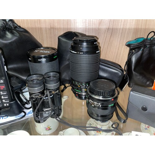 252 - CANON ZOOM LENS, SIRIUS REFLEX LENS, TASCO VOYAGER II 8X21 BINOCULARS, VIVITAR AUTOMATIC WIDE ANGLE ... 