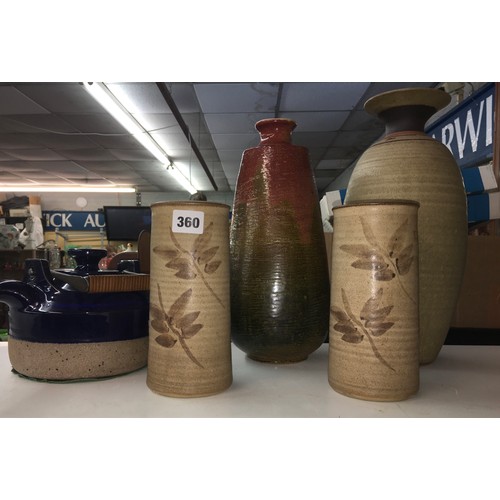 360 - SELECTION OF STUDIO POTTERY VASES AND A NITTSJO STONEWARE TEAPOT