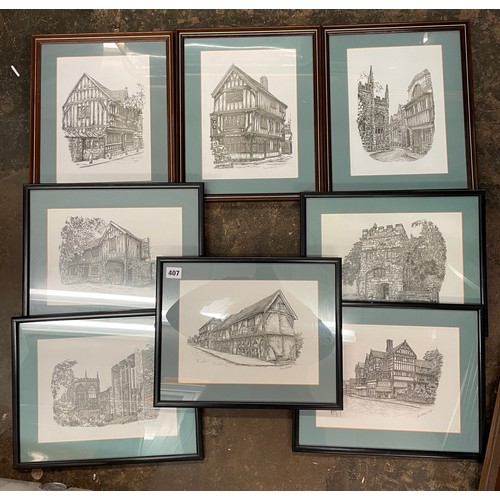 407 - SELECTION OF HISTORIC PRINTS OF COVENTRY LANDMARKS BY SARA HARVEY