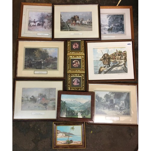 415 - SELECTION OF HUNTING, HORSE AND CART, AND LANDSCAPE PRINTS