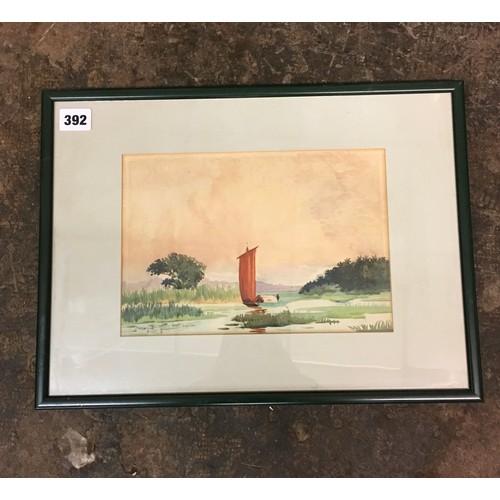 392 - WATER COLOUR OF A PADDY FIELD FARMER SIGNED MARY TAYLOR GETI 1936