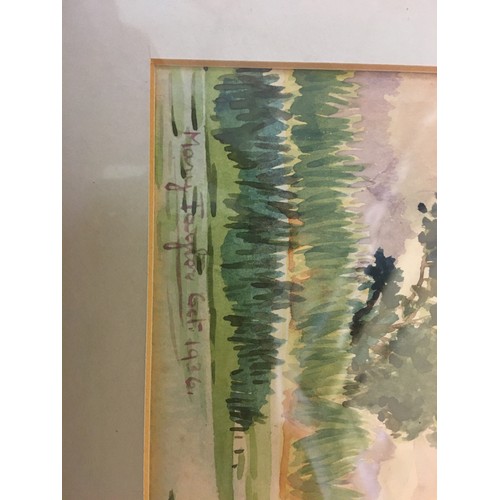 392 - WATER COLOUR OF A PADDY FIELD FARMER SIGNED MARY TAYLOR GETI 1936