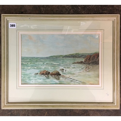 385 - WATER COLOUR OF A COASTAL LANDSCAPE BY G.N RAYBOULD