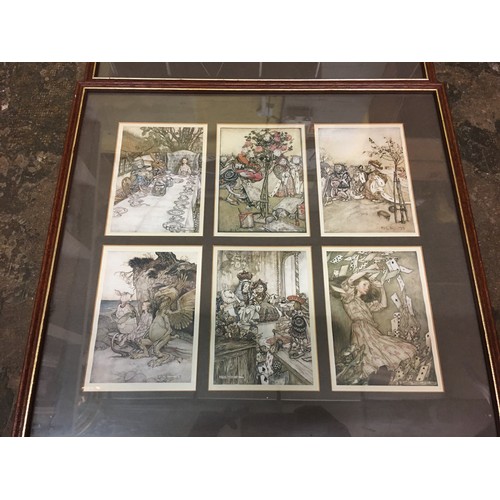 387 - PAIR OF ALICE IN WONDERLAND COLLAGE PRINTS BY ARTHUR RACKHAM FRAMED AND GLAZED