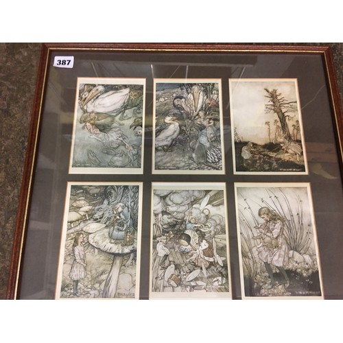 387 - PAIR OF ALICE IN WONDERLAND COLLAGE PRINTS BY ARTHUR RACKHAM FRAMED AND GLAZED