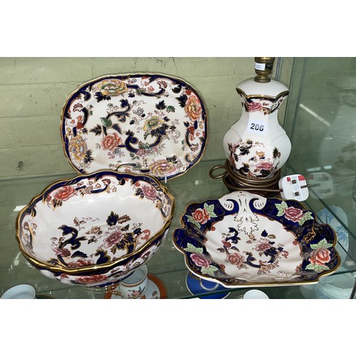 206 - SELECTION OF MASONS MANDALAY WARES INCLUDING DESSERT DISH, DRESSER PLATES, BOWL AND HEXAGONAL TABLE ... 