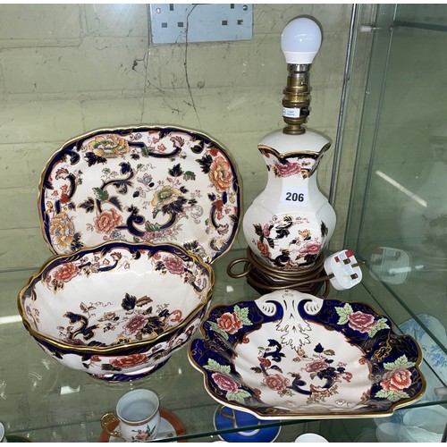 206 - SELECTION OF MASONS MANDALAY WARES INCLUDING DESSERT DISH, DRESSER PLATES, BOWL AND HEXAGONAL TABLE ... 