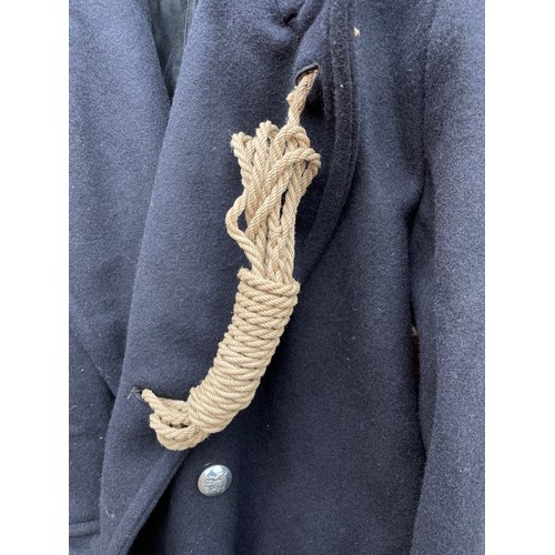 231 - FIREMANS WOOL LONG COAT WITH KNOTTED ROPE LAPEL