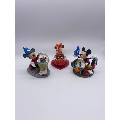 296 - THREE DISNEY SNOW GLOBES INC. FANTASIA, MICKEY MOUSE, AND VALENTINES MINNIE