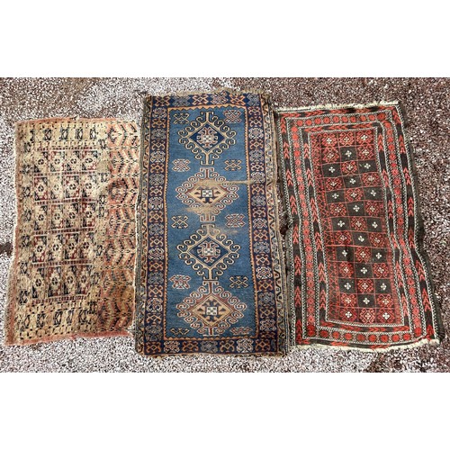 80 - THREE SMALL LATE 19TH CENTURY CAUCASIAN CARPETS/MATS