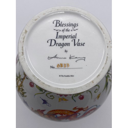 513 - FRANKLIN MINT BLESSINGS OF THE IMPERIAL DRAGON VASE BY ANNA KANG ON METAL STAND 31CM H