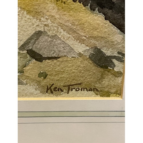 579 - WATERCOLOUR OF COASTAL HILLSIDE BY KEN TROMAN F/G