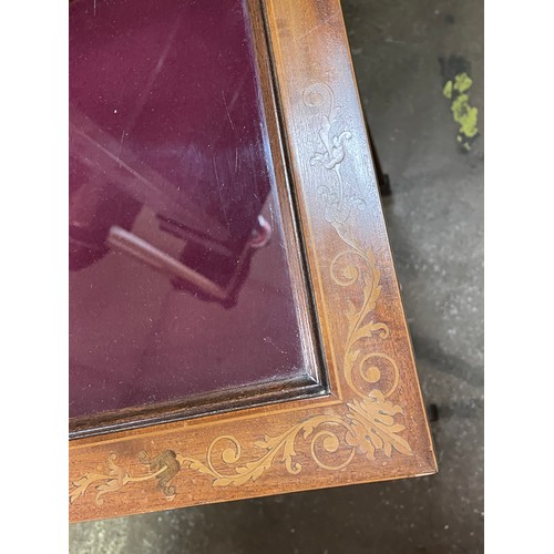 152 - LATE VICTORIAN MARQUETRY INLAID BIJOUTERIE TABLE CABINET WITH WAVY CROSS STRETCHER