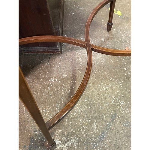 152 - LATE VICTORIAN MARQUETRY INLAID BIJOUTERIE TABLE CABINET WITH WAVY CROSS STRETCHER