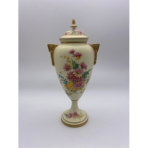 515 - PAIR OF ROYAL WORCESTER LIMITED EDITION 122/200 GOLDEN BOQUET TWIN HANDLED URNS 26CM H