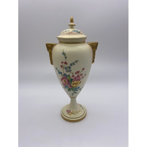 515 - PAIR OF ROYAL WORCESTER LIMITED EDITION 122/200 GOLDEN BOQUET TWIN HANDLED URNS 26CM H