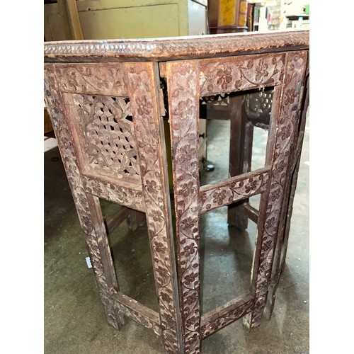 156 - EASTERN CARVED OCTAGONAL OPENWORK SIDE TABLE A/F