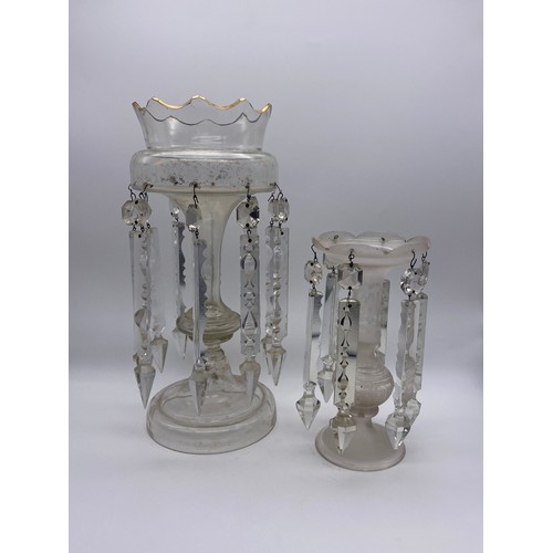 236 - TWO VICTORIAN CLEAR AND FROSTED GLASS LUSTRES WITH DROPPERS