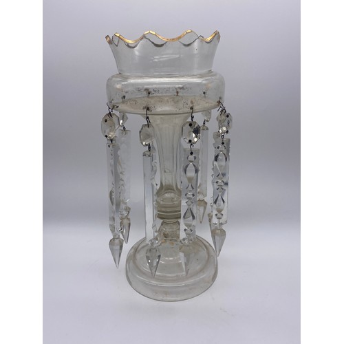 236 - TWO VICTORIAN CLEAR AND FROSTED GLASS LUSTRES WITH DROPPERS