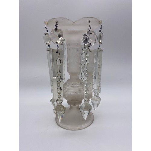 236 - TWO VICTORIAN CLEAR AND FROSTED GLASS LUSTRES WITH DROPPERS