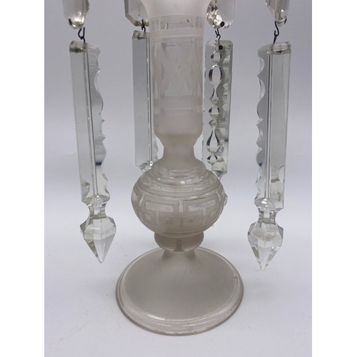 236 - TWO VICTORIAN CLEAR AND FROSTED GLASS LUSTRES WITH DROPPERS