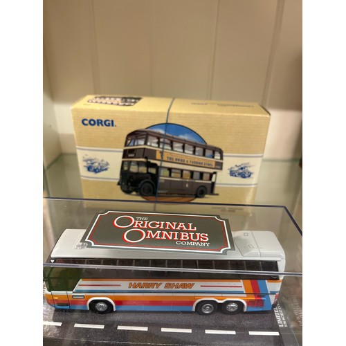 263A - TWO SCALE MODEL CORGI TRANSPORT VEHICLES - THE ORIGINAL OMNIBUS COMPANY HARRY SHAW COACH AND CLASSIC... 