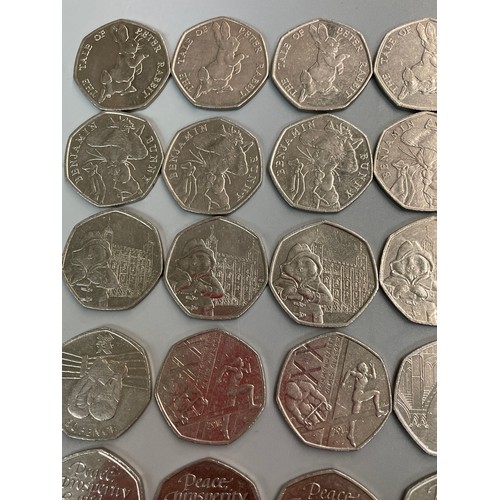 473 - BAG OF 50 PENCE PIECES INCLUDING PETER RABBIT, PADDINGTON, 2012 OLYMPIC GAMES, SHERLOCK HOLMES