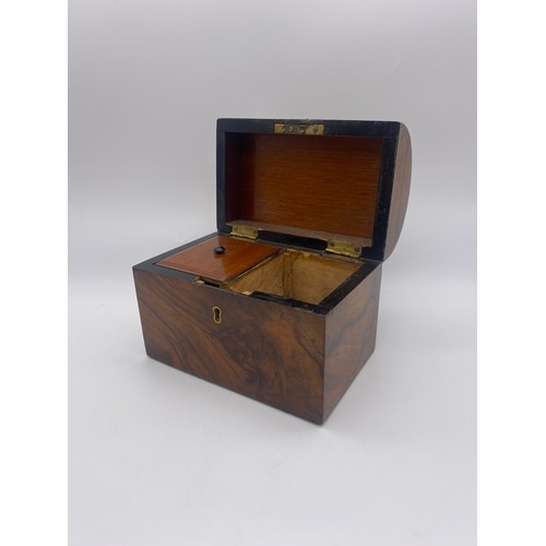 467 - VICTORIAN WALNUT DOMED TOPPED TEA CADDY A/F