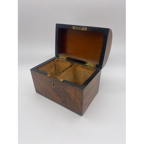 467 - VICTORIAN WALNUT DOMED TOPPED TEA CADDY A/F