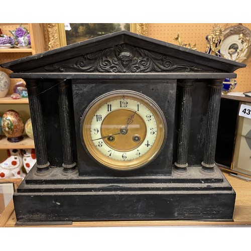 438 - BLACK SLATE CASED ARCHITECTURAL MANTLE CLOCK