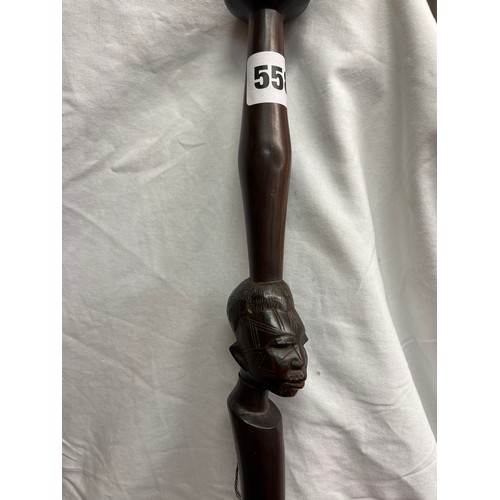 558 - CARVED AFRICAN CANE DECORATED WITH SNAKES AND FIGURE