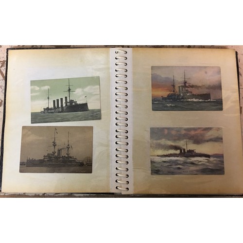 496 - FOUR ALBUMS OF POSTCARDS MAINLY BATTLE SHIPS AND LONDON LANDMARKS