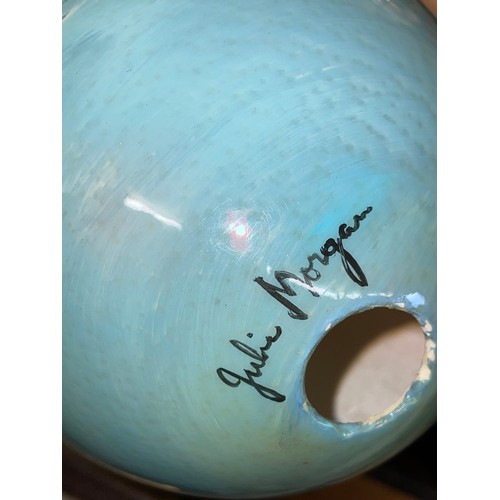 525 - HAND PAINTED OSTRICH EGG BY JULIE MORGAN, TRANSFER PRINTED SAFARI EXAMPLE, AND ONE OTHER