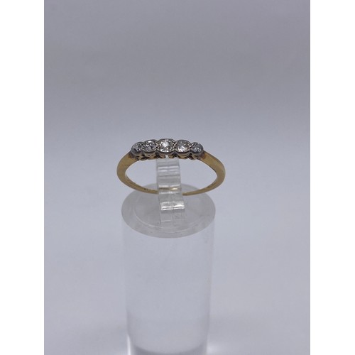 571 - 18CT GOLD FIVE STONE DIAMOND RING SIZE O 1.2G APPROX