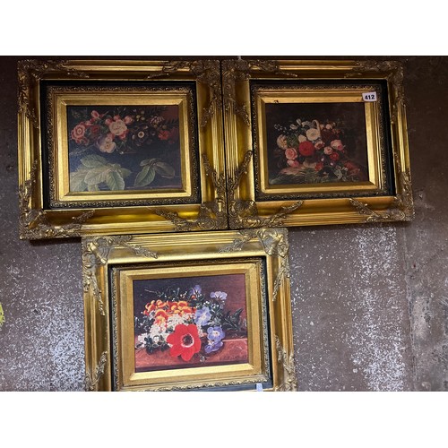 412 - THREE LIMITED EDITION PRINTS OF FLOWER STUDIES BY JOHANN-LAURENTS JENSEN IN ORNATE GILT FRAMES