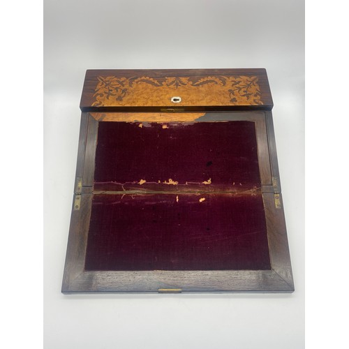 483 - PARQUETRY INLAID WRITING SLOPE WITH INKWELLS