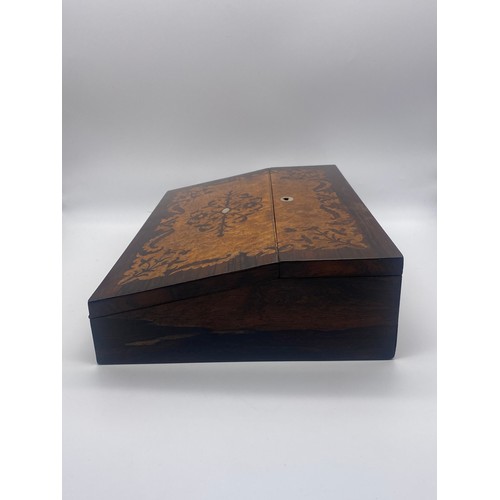 483 - PARQUETRY INLAID WRITING SLOPE WITH INKWELLS