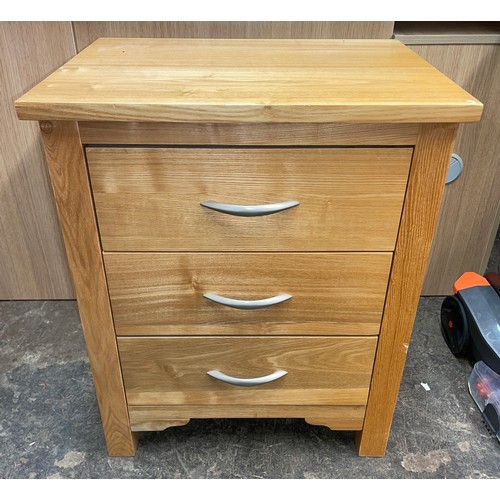 112 - OAK THREE DRAWER BEDSIDE CHESTS