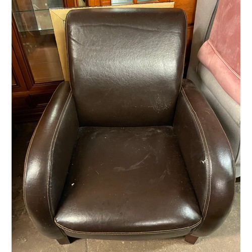 121 - BROWN TUB LEATHERETTE ARMCHAIR