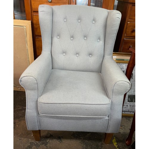 120 - SLATE BUTTON BACK BACK WING ARMCHAIR