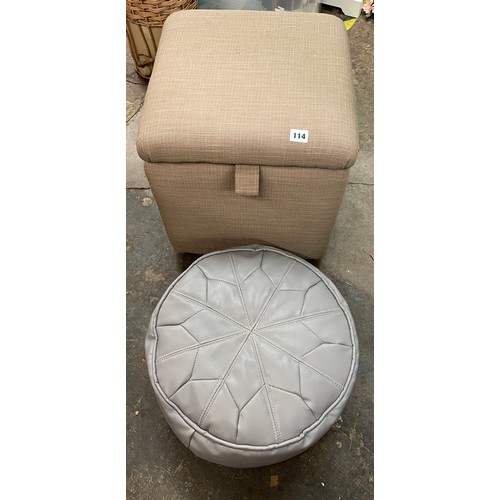 136 - SMALL CREAM STORAGE BOX SEAT AND GREY POUFFEE