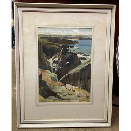 182 - WATERCOLOUR OF COASTAL HILLSIDE BY KEN TROMAN F/G