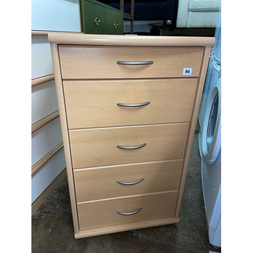 94 - BEECH FIVE DRAWER CHEST